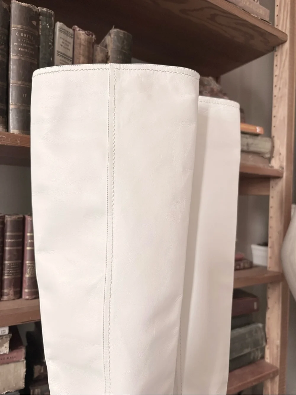 White Over-the-Knee Leather Boots with Low Heel